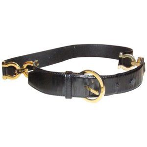 Salvatore Ferragamo Black Leather and Gold Gancini